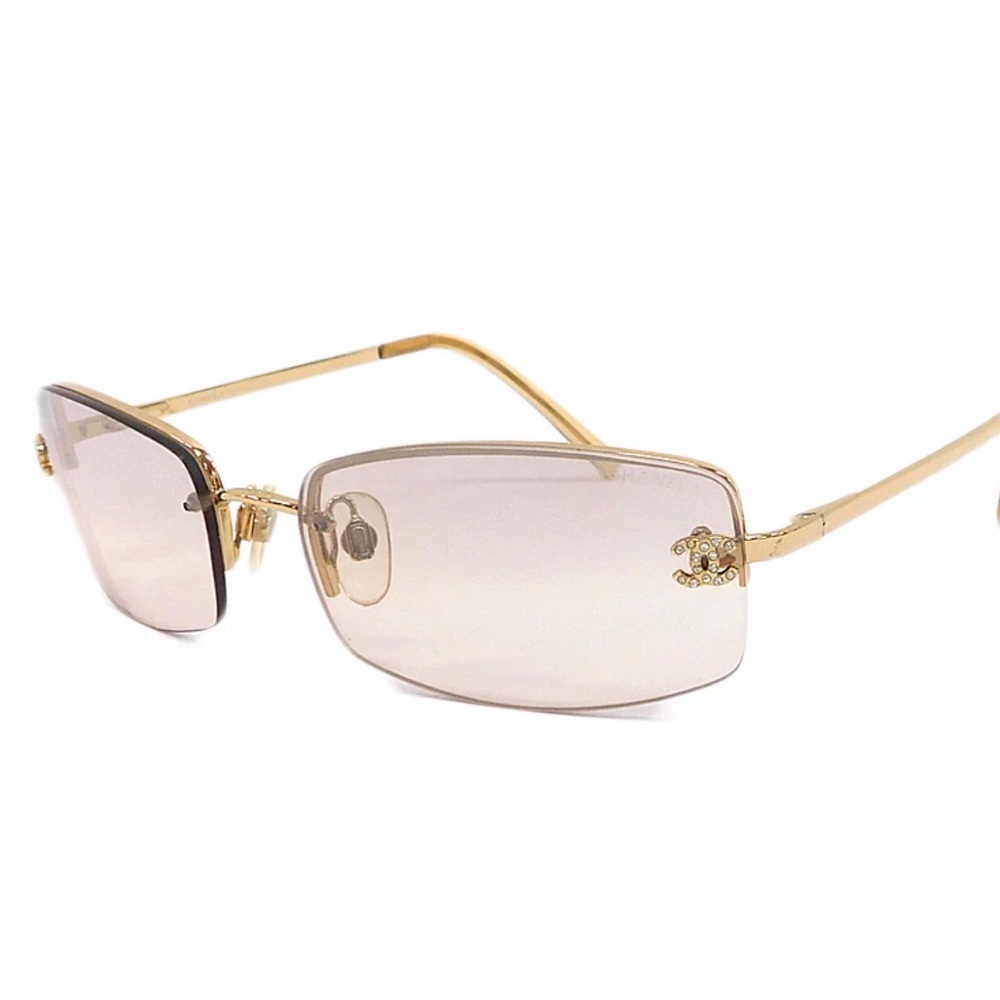 CHANEL Vintage 4093-B Swarovski CC Logo Gold Sunglasses | Full Set